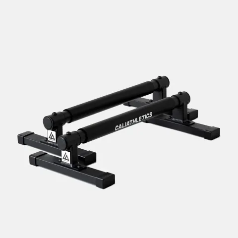 Caliathletics Low Metal Parallettes, black steel pair with foam grips